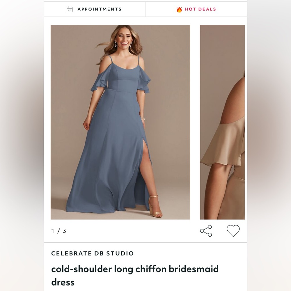 David’s Bridal Cold Shoulder Steel Blue Bridesmaid Dress